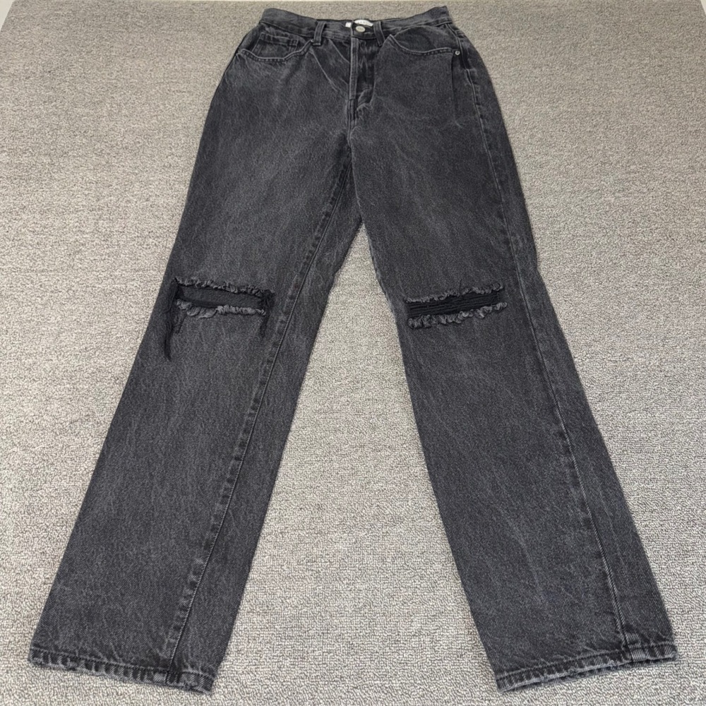 PacSun Dad Jean Washed Black Distressed High Rise Button Fly Sz 26 Grunge Casual